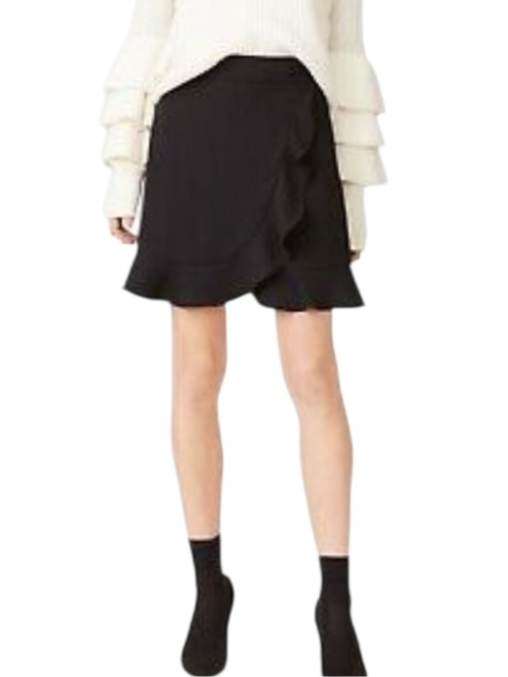 Club Monaco “Suzille” Black Faux Wrap Ruffle Mini Skirt NWT